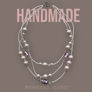 Handmade Faux Pearl beaded Necklace, glass beads, Pink printed beads 19 …